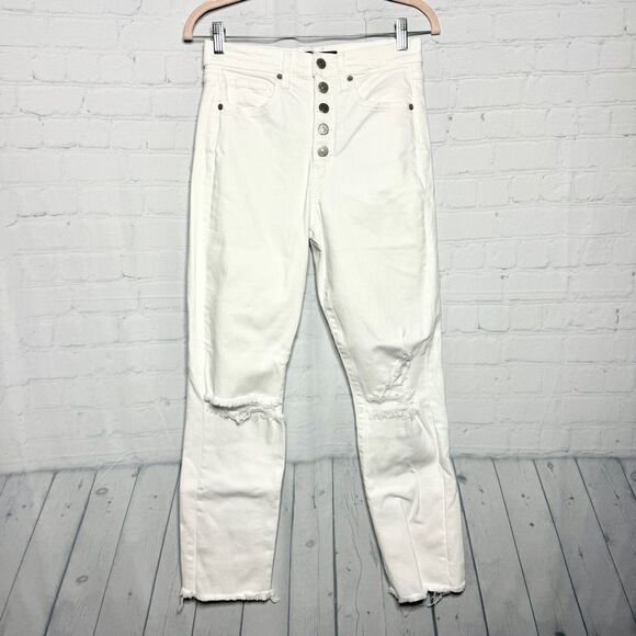 NEW Veronica Beard white distressed button fly high rise straight jeans size 28 - Picture 2 of 12